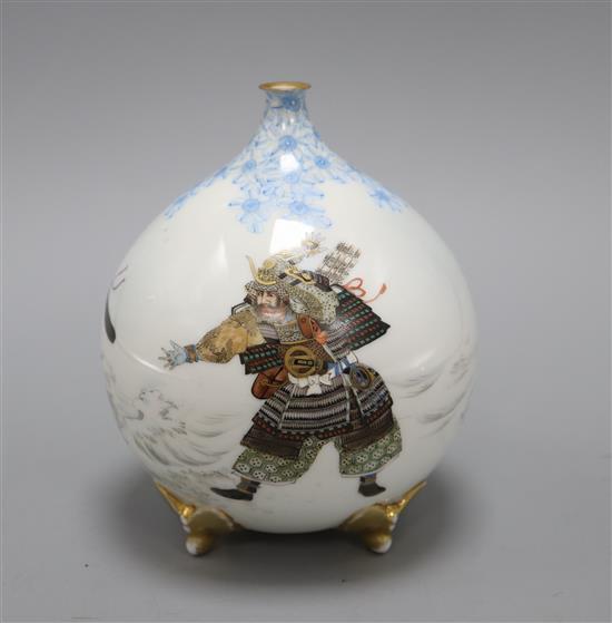 A Japanese porcelain samurai vase, early 20th century, signed height 15cm